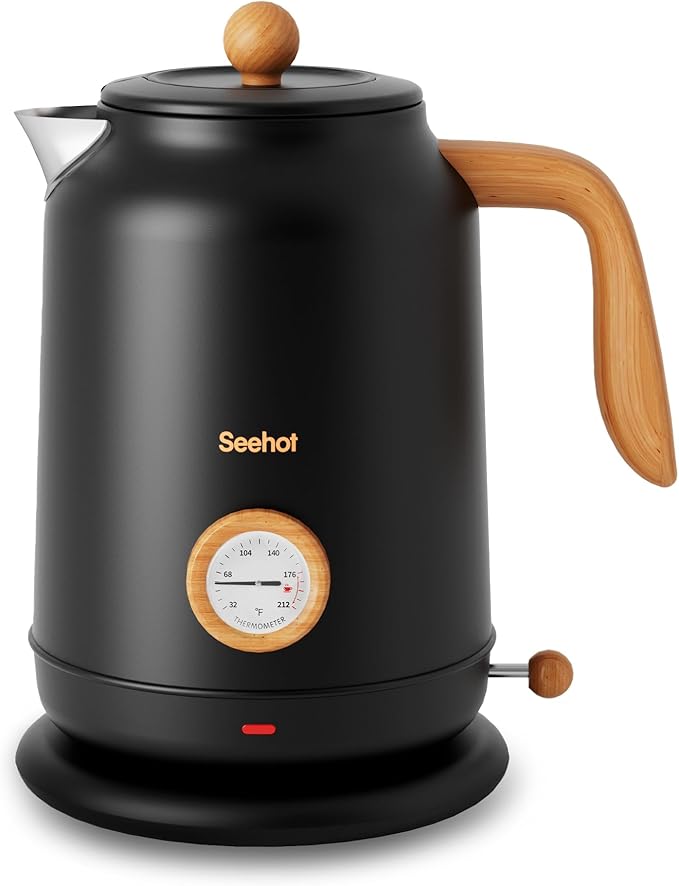 Seehot® 1.7L (57.oz) Electric Kettle with Thermometer, 1200W Large Electric Tea kettle with 304 Stainless Steel,Auto shut off,Hot water kettle Electric for Coffee&Tea-Black