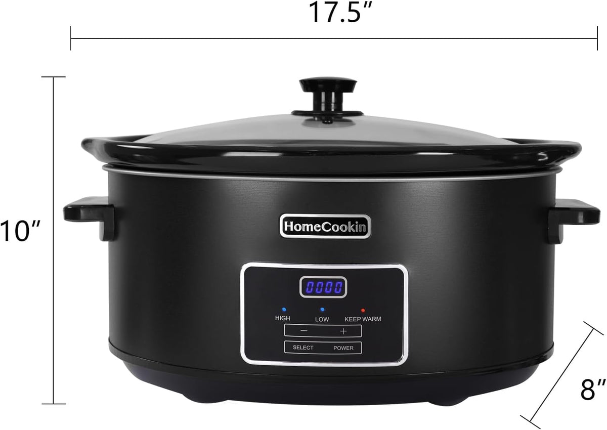 HOMECOOKIN 8 Quart Programmable Slow Cooker, Kitchen Appliances, Perfect Kitchen Small Appliance for Family Dinners, Black Stainless Steel