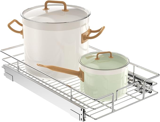 LOVMOR Pull Out Cabinet Organizer 11½" W x 21½" D, Kitchen Cabinet Pull Out Shelves Slide Out Storage