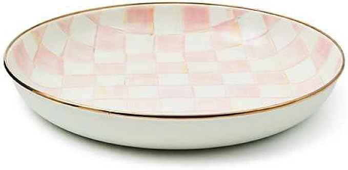 MACKENZIE-CHILDS Enamel Abundant Bowl, Decorative or Serving Bowl, 13-Cup Capacity, Pink-and-White Rosy Check