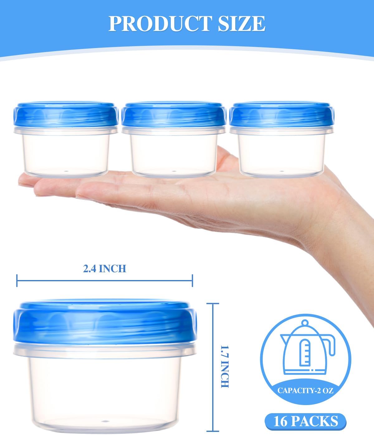 Salad Dressing Containers, [16 Pack*2 oz] Reusable Easy to Open Dressing, Condiment, Sauce, Dip Containers to Go With Leak-Proof Twist Top Lids, Bpa Free, Safe For Microwave, Freezer, Dishwasher