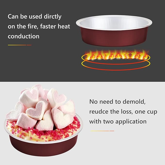 Beasea Disposable Mini Pie Tins with Lids, 20 Pack 4” 7.3oz 215ml Small Round Aluminum Baking Tart Foil Container for Individual Dessert Cupcake Cheesecake Ramekin Quiche Oven Dishes - Wine Red