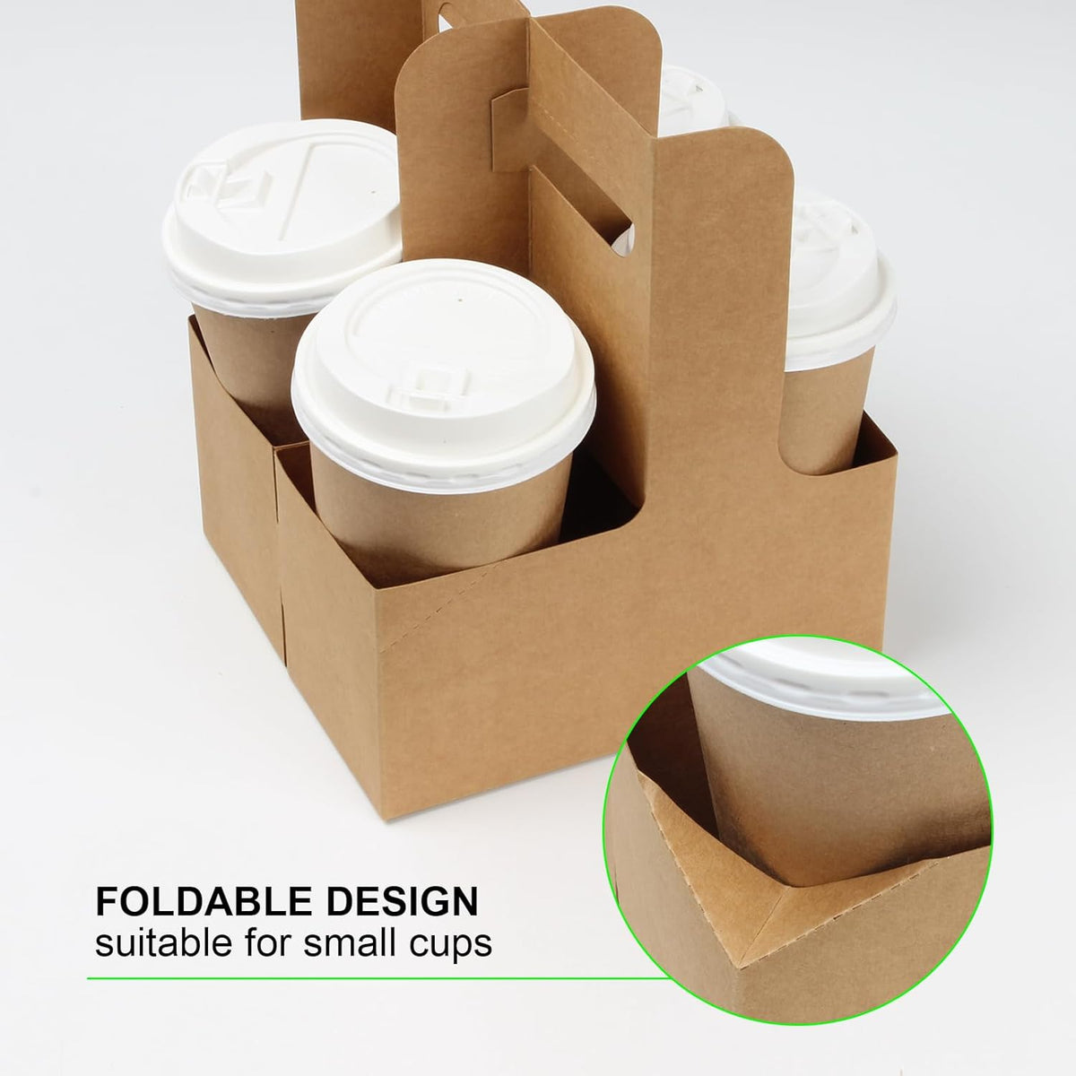 2-Cup Drink Carrier Handle, Kraft Paperboard Handled Drink Carriers 12-30 OZ to Go Coffee Cup Holder for Drinks, Takeout, Cafe and Restaurant Food Service Delivery, 50 Pack