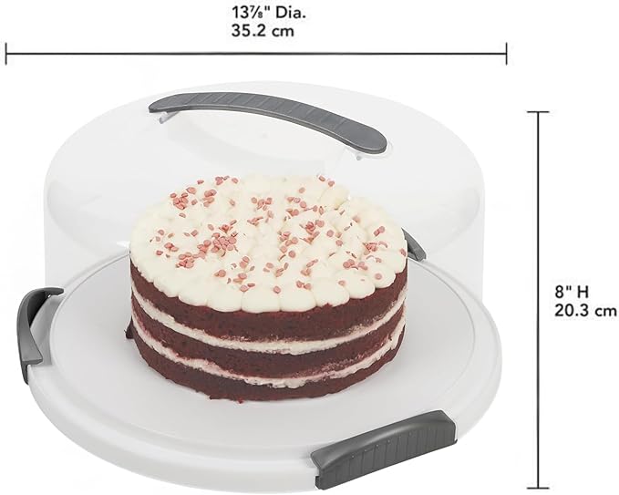 Extra Large Cake Carrier/Storage Container With Server - Holds up to 12 Inch 3-Layer Cake, Plate With Lid/Holder With Lid/Cover Clear Dome - Transports Pies or Other Desserts