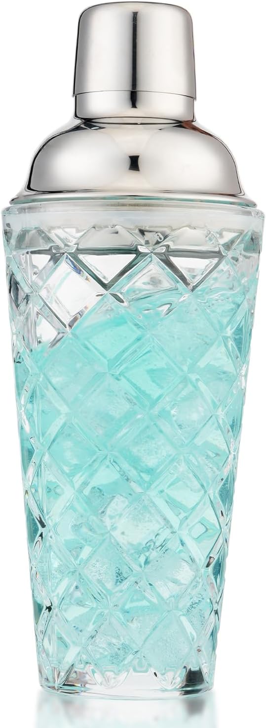 Glass Cocktail Shaker 14.2oz, Martini Shaker, Drink Shaker, Perfect for Handcrafted Cocktails, Martinis (Silver)