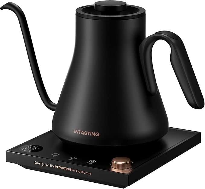 INTASTING Electric Kettle, Gooseneck Electric Kettle, ±1℉ Precise Temperature Control, Stainless Steel Interior, Quick Heating for Pour Over Coffee, Tea & Boiling Water, 0.9L (Black)