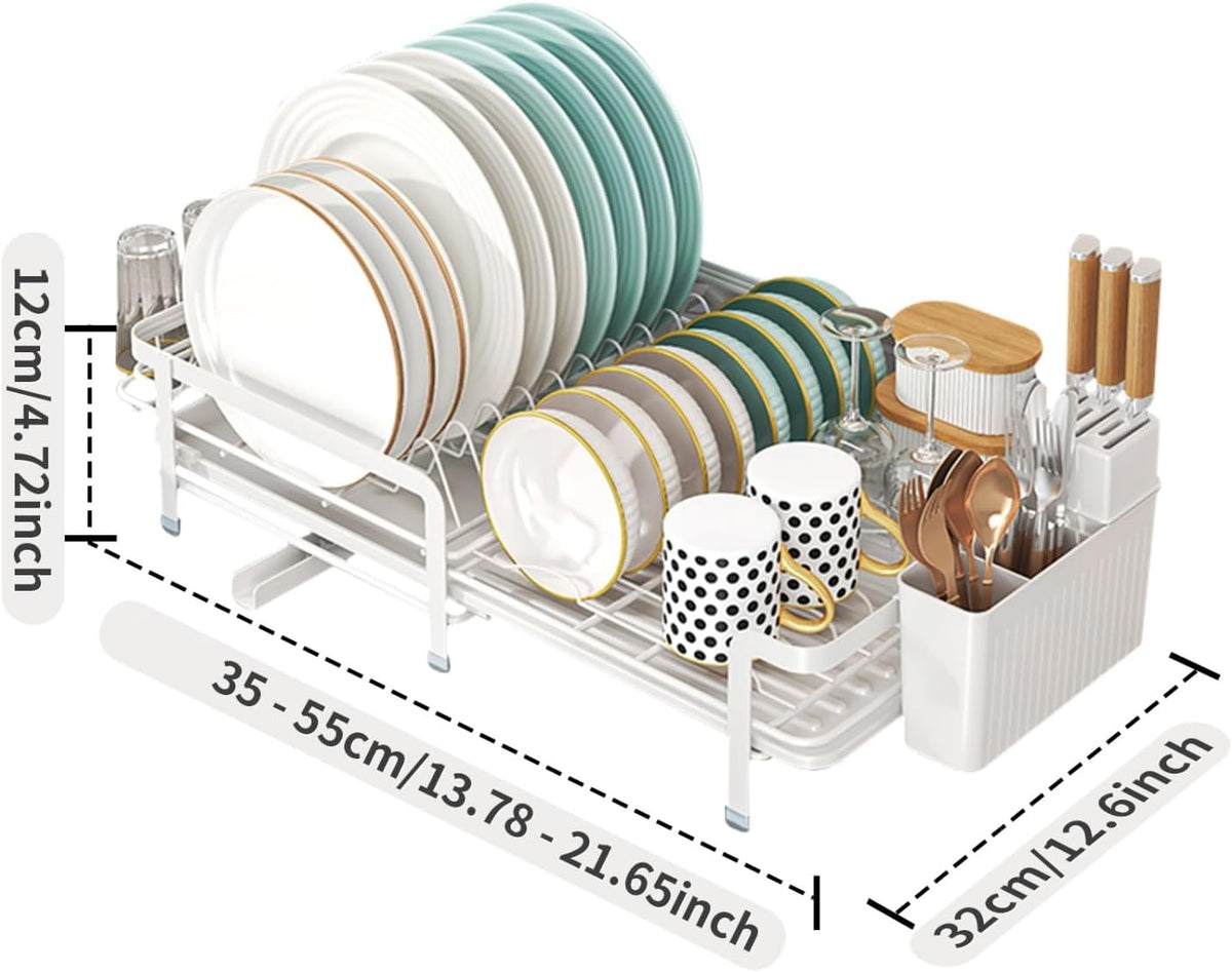 Dish Drying Rack, Dish Racks for Kitchen Counter, Over The Sink Dish Drying Rack, Expandable Dish Drainers with Drain Board Cup Holder and Utensil Holder, Kitchen Organizers and Storage
