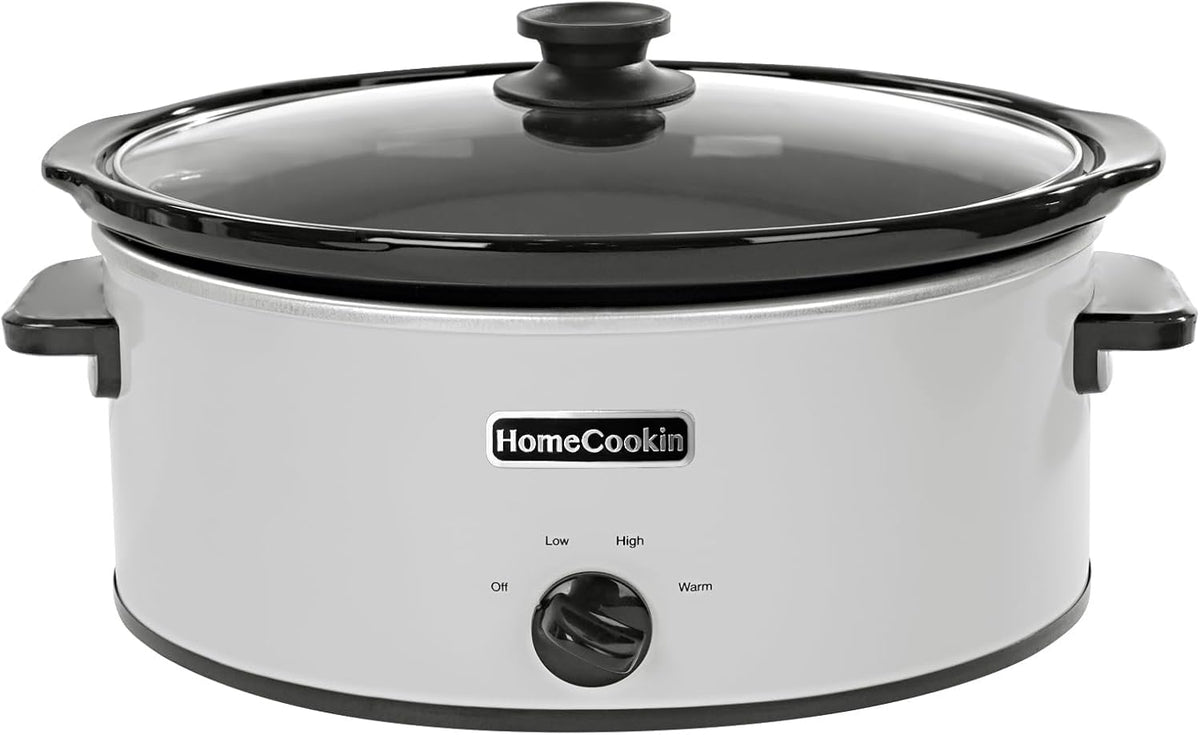HOMECOOKIN 8 Quart Slow Cooker Oval Manual Pot Food Warmer with 3 Cooking Settings, White Stainless Steel
