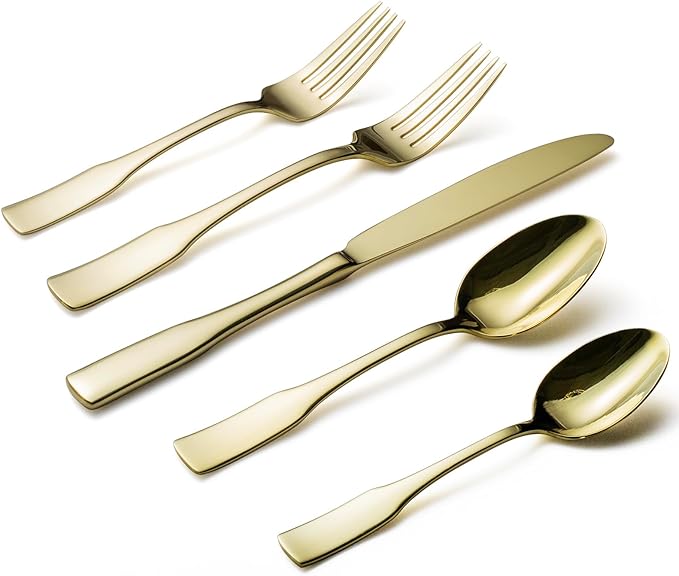 Alata Kate Champagne Gold Mirror 40-Piece Silverware Set,Service for 8,Stainless Steel Flatware Set,Mirror Cutlery Set,Dishwasher Safe