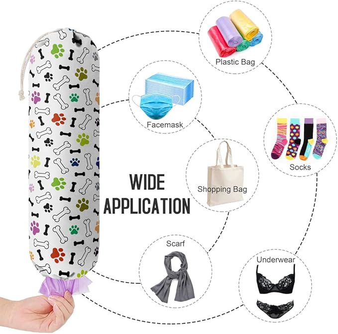 Dog Pattern Grocery Bags Holder & Organizer - Wall Mount Plastic Bags Storage Dispensers - Perfect For Shopping, Kitchen, Home & Gifts