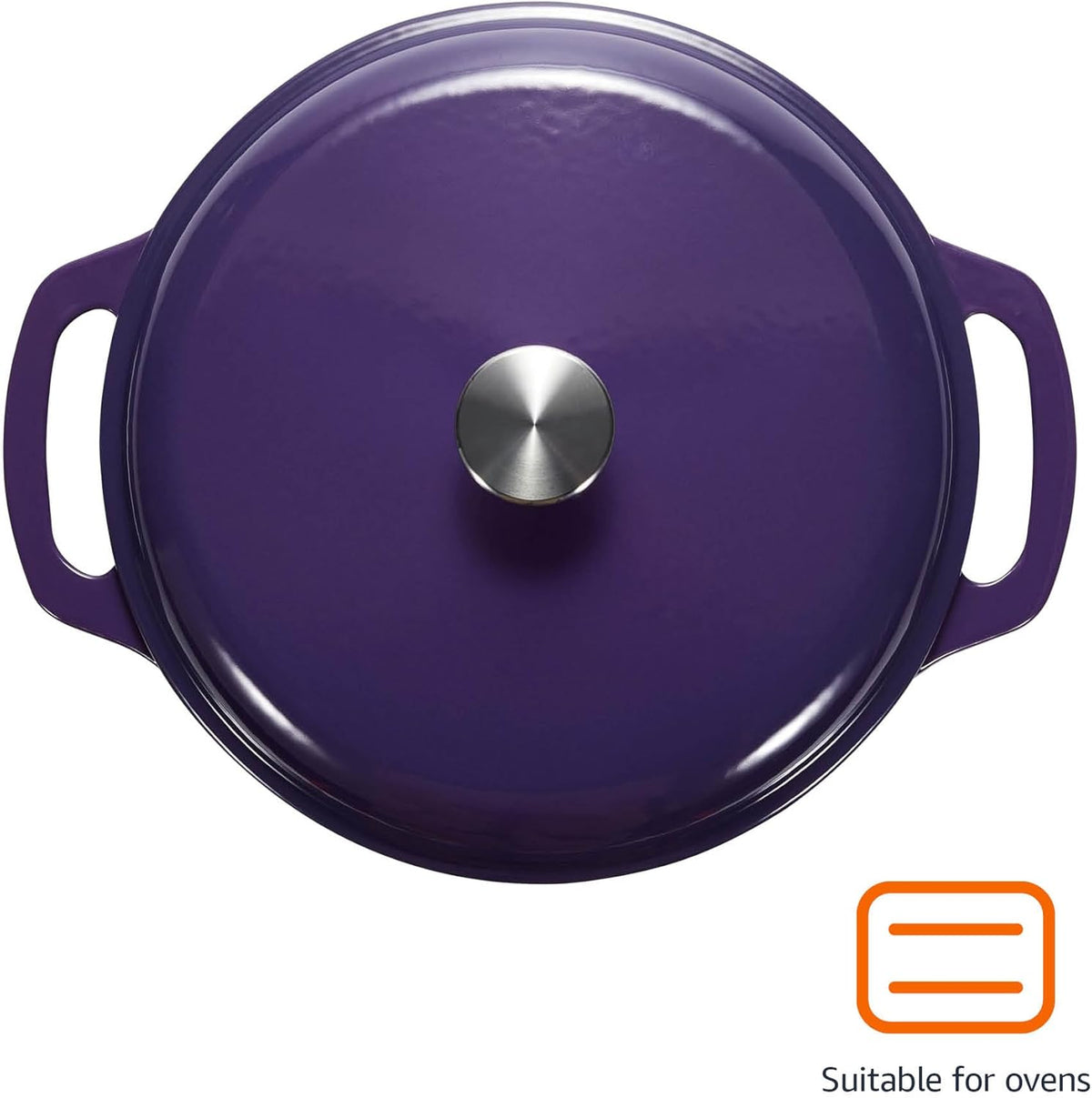 Amazon Basics Cast Iron Dutch Oven Pot with Lid, Enameled, Round, Dual Handles, Heavy-Duty, Medium, 6-Quart, Purple