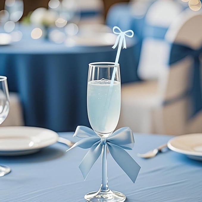 20 pcs Bow Drink Stirrers, Acrylic Drink Stirs for Blue Wedding Shower Decor, Coquette Birthday Cocktail Wedding Decorations Party Favors (Blue)