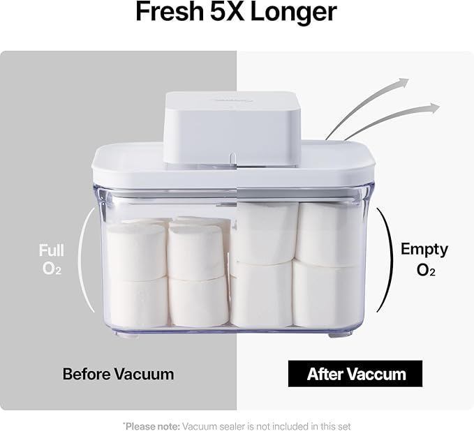 VAKUEN Premium Airtight Food Storage Containers, Square 2PC/Set(1.48qt/1.5Lx2pcs), Smart One-Click Seal Lid, No Hinges, 100% Leak Proof, BPA-FREE, Dishwasher, Freezer & Microwave Safe