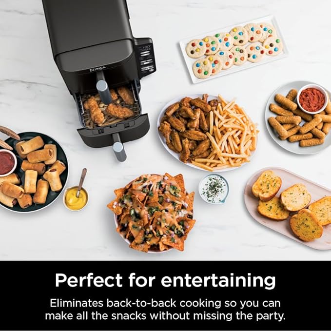 Ninja Air Fryer, 8 QT DoubleStack 2-Basket, Space Saving Design, Cooks 2lb Chicken Wings, Feeds up to 6 People, 6-in1 Air Fryer, Roast, Bake & More, Easy to Clean, Dishwasher Safe Parts, Black, SL201