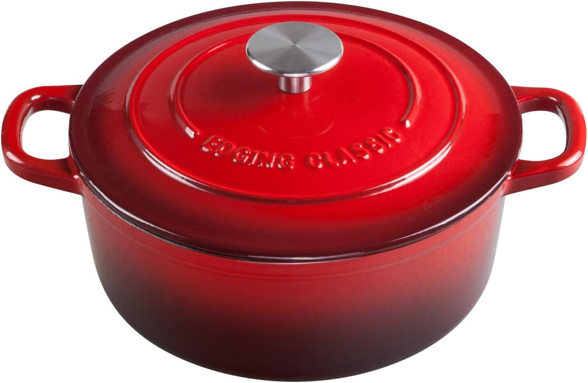 Enameled Cast Iron Dutch Oven, 5.5 Quart, Round Dutch Ovens Pot with Dual Handle for Bread Baking, Dutch Ovens with Lid, Bread Oven, Red