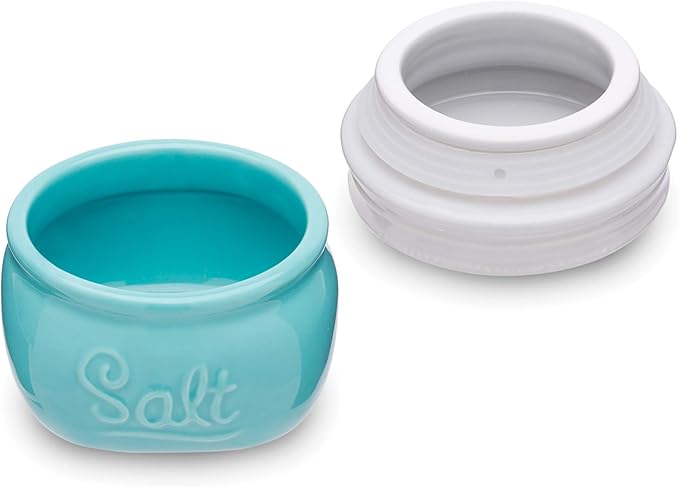 Fox Run Vintage Style Mason Jar Salt Cellar, Blue Ceramic with White Lid, 1 Cup Capacity