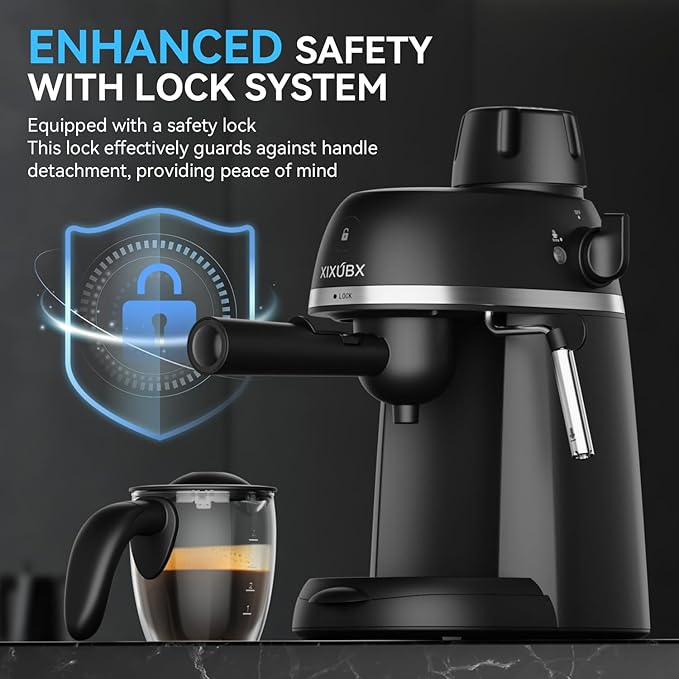 XIXUBX Coffee Machine, 3.5 Bar Espresso & Cappuccino Machine with Steam Wand, Compact Design Coffee Maker for Latte, Safety Lock & Tritan Cups, 800w, Black