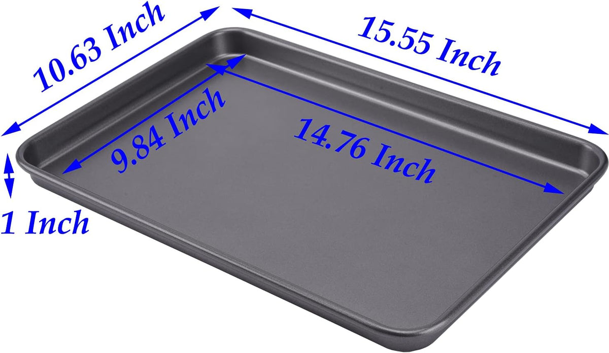 2 Cookie Baking Sheet Pan Nonstick 15.55 x10.63Inch (Inner 14.76x9.84inch) Jelly Roll Tray 2x Thicker Carbon Steel Non -Toxic Bakeware