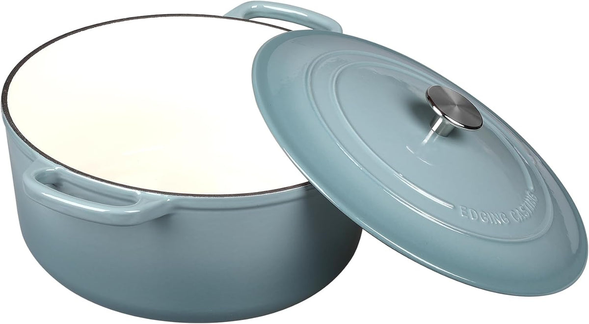 Enameled Dutch Ovens Cast Iron Dutch Oven Pot with Lid for Bread Baking, Cook, Dual Handle, 7 Quart, Seasalt