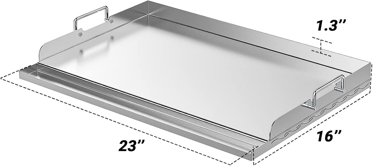 Skyflame Universal Stainless Steel Griddle Plate with Even Heating Bracing for BBQ Charcoal/Gas Grills, 23" x 16" Rectangular Hibachi Flat Top Griddle for Indoor/Outdoor Cooking