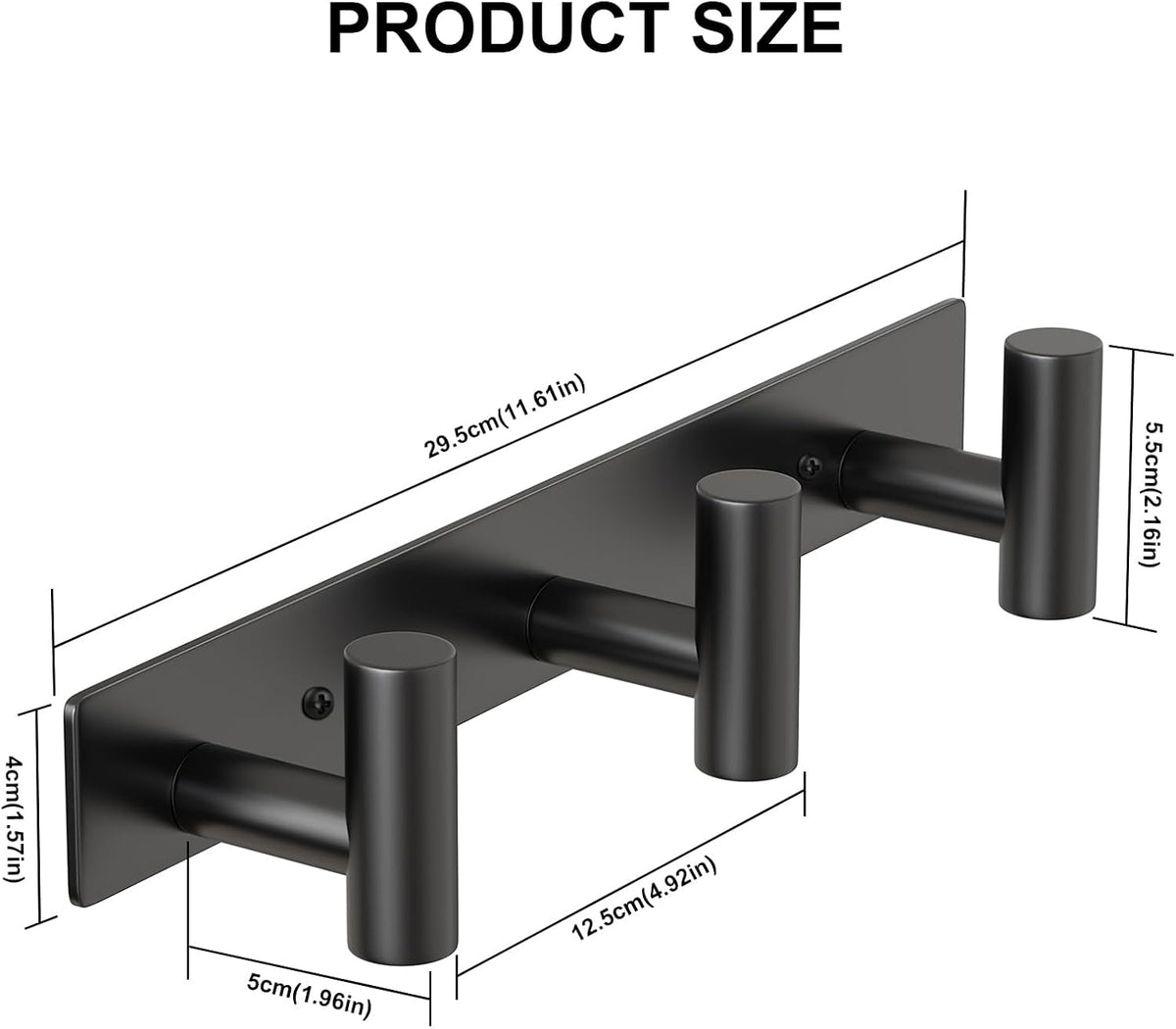 PMMASTO Coat Rack Wall Mounted, 3 "T Shaped Wall Hooks for Hanging, Heavy Duty Stainless Steel Coat Hook Rail for Hat Towel Robes in Bathroom Kitchen Mudroom Entryway (Black, 1PC)