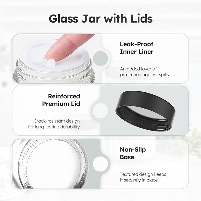 4 oz Glass Jars with Lids, 24 Pack Clear Small Glass Jars with Black Lids Leakproof Round Airtight Empty Cosmetic Travel Containers with Inner Liners For Lotions Powders and Candle Making