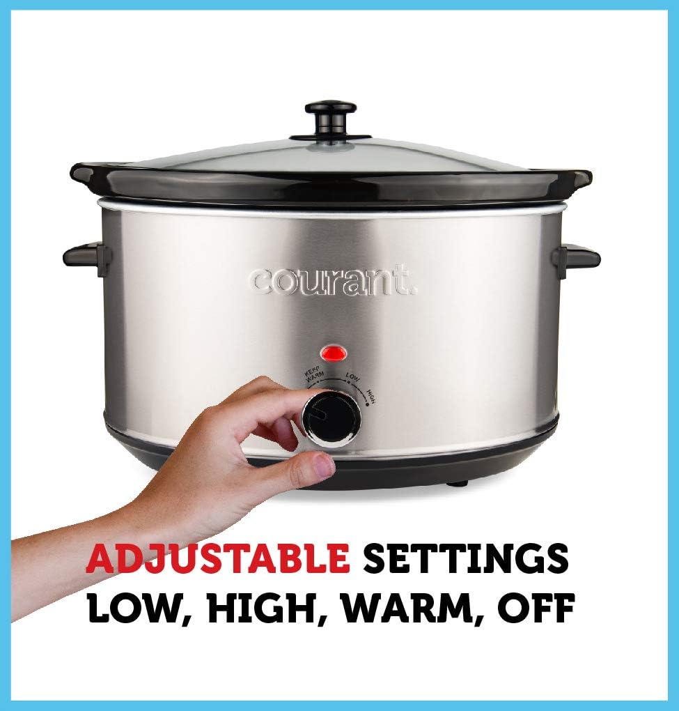 Courant Oval Slow Cooker Crock, with Easy Options 8.5 Quart Dishwasher Safe Pot, Stainless Steel