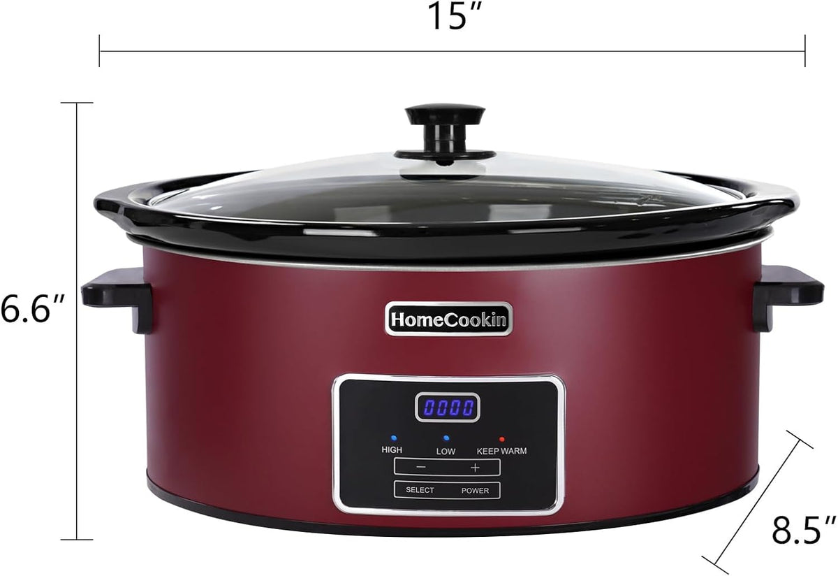 HOMECOOKIN 6 Quart Programmable Slow Cooker, Kitchen Appliances, Perfect Kitchen Small Appliance for Family Dinners, Red Stainless Steel