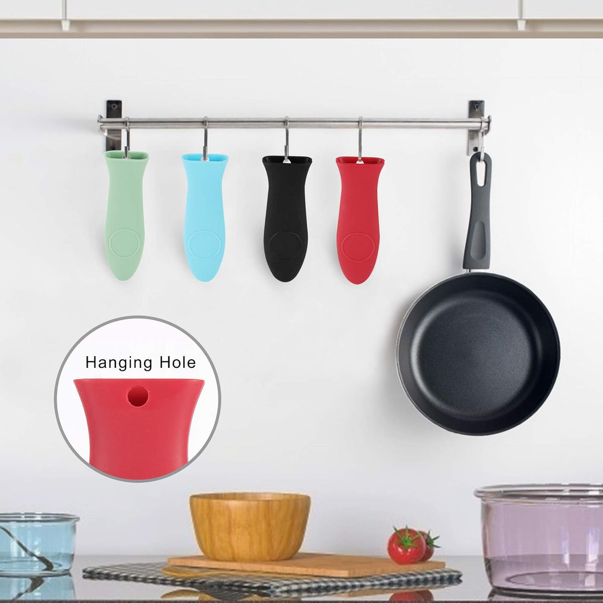 Silicone Hot Handle Holder - Potholder for Cast Iron Skillets & Frying Pans - Heat Resistant Sleeve Grip Handle Cover, Red, Black, Blue, Green