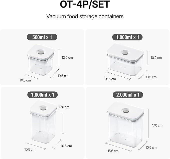 VAKUEN Premium Airtight Food Storage Containers 4-piece/Set, BPA Free, 100% Leak Proof, Keep food fresh up to 5 times longer than non-vacuum storage