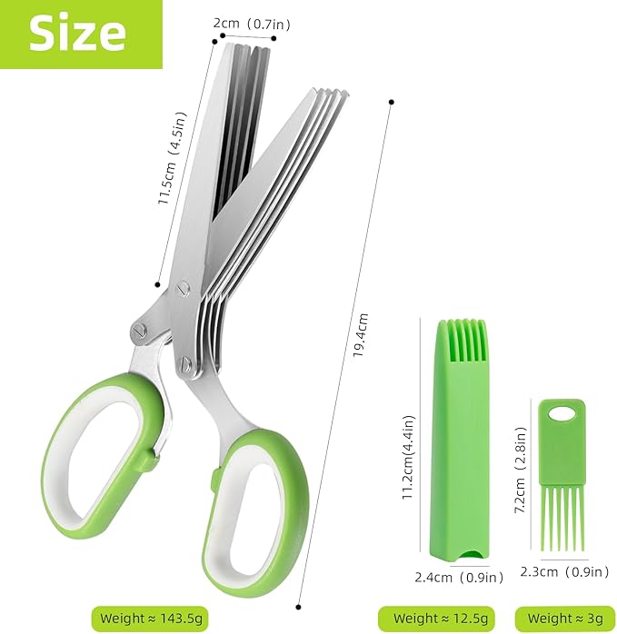 2025 Herb Scissors Set - Classic green 5-Blade Design with Cover and Comb - Skin-Friendly Handle for Comfortable Grip - Dishwasher Safe, Rust-Resistant Stainless Steel for Fresh Herbs