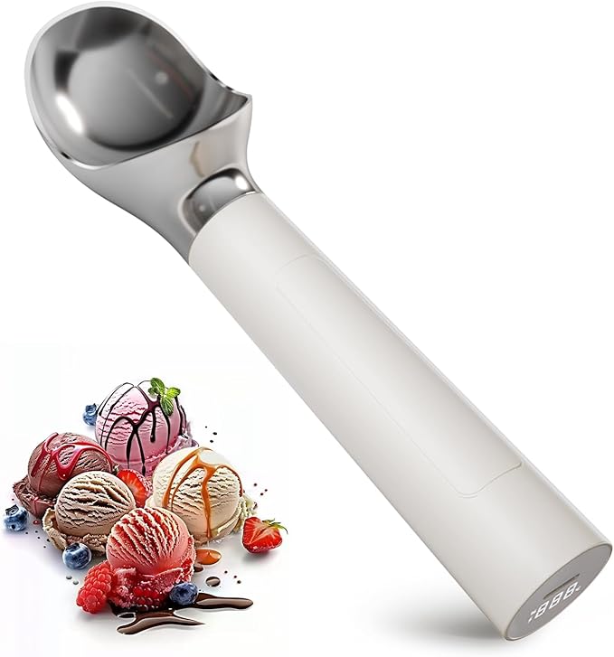 Heated Ice Cream Scoop, Rechargeable Electric Scooper for Hard IceCream, Self Warming Spoon Max to 158℉, Rust-Proof, anti freeze handle, Easy to Clean