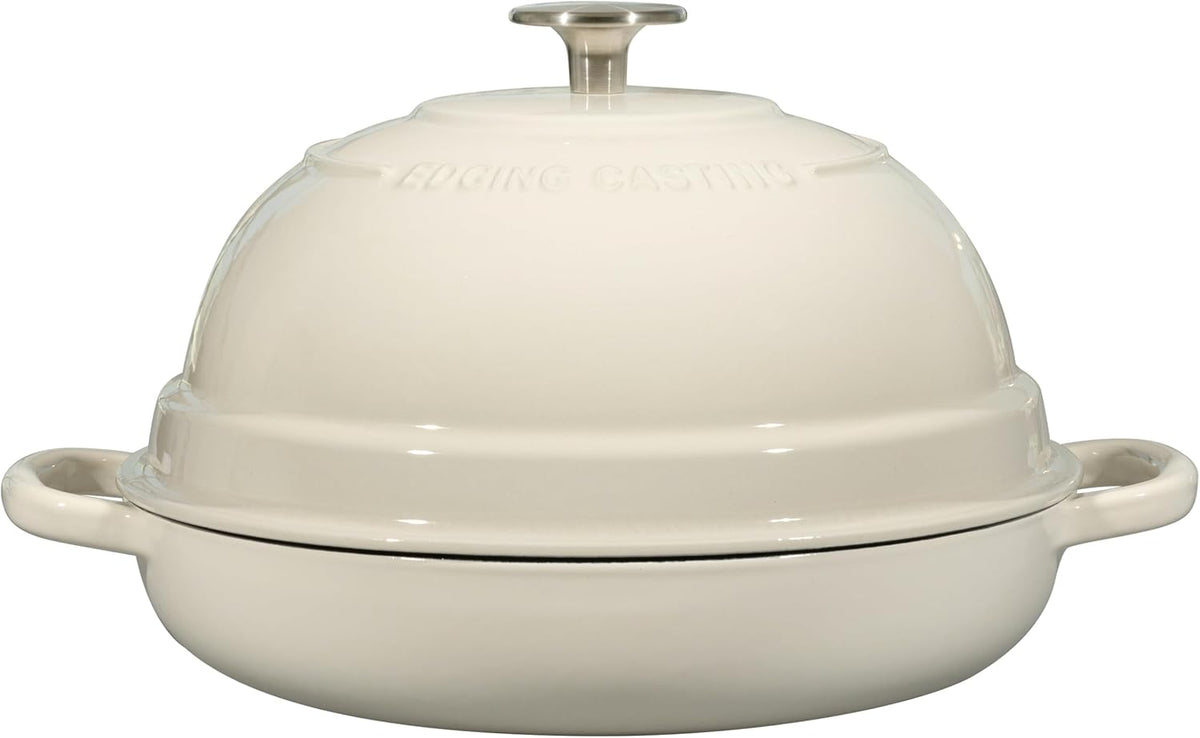 Enameled Cast Iron Dutch Oven Pot with Lid, Round Bread Oven for Homemade Sourdough Bread Baking, 6 Quart, White