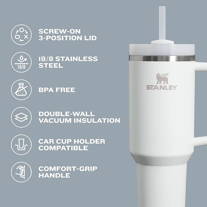 STANLEY Quencher H2.0 Tumbler with Handle and Straw 64 oz | Flowstate 3-Position Lid | Large Capacity for Travel & Sports | Insulated Stainless Steel Cup | BPA-Free | Violet Blossom