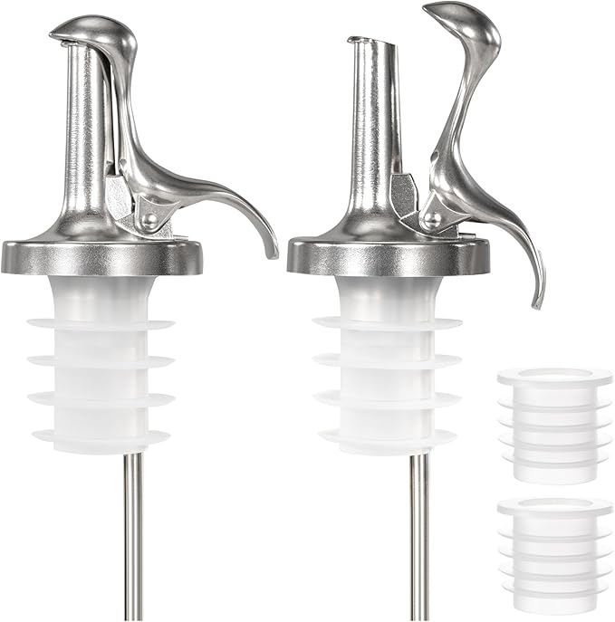 3-in-1 Liquor Bottle Pourers with Speed Spouts, Automatic Sealing Spout with Built-in Caps - Dishwasher Safe, Alcohol Speed Spouts - 2PCs with 2 Adapters (Glossy version)