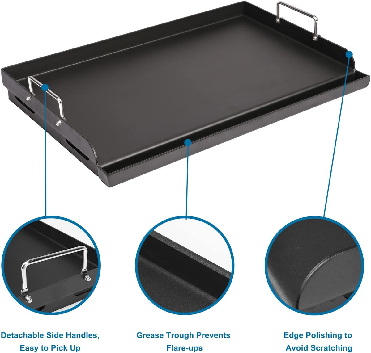 Utheer 25" x 16" Pre-Seasoned Nonstick Cast Iron Griddle for Gas & Charcoal Grills – Universal Flat Top with Grease Groove, Reinforced Ridges & High Sidewalls, Great for Parties, Camping & Tailgating
