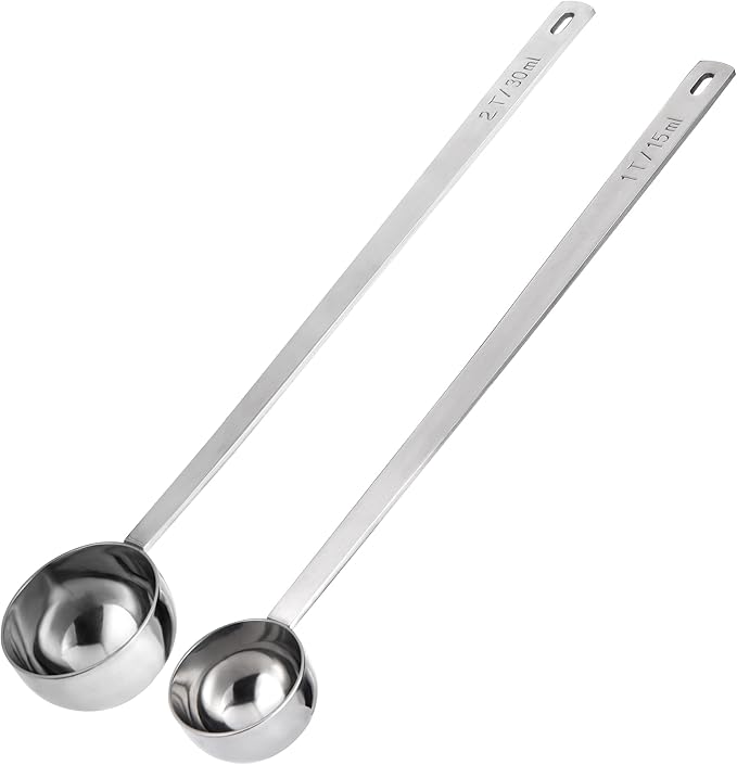 U-Taste Coffee Scoop 1&2 Tablespoon: 18/8 Stainless Steel Measuring Scooper for Ground Coffee, Bean, Powder, Espresso, 8.5in Long Handle Metal Meaure Spoon for Canister, Jar (1&2Tbsp/15&30ml, Silver)