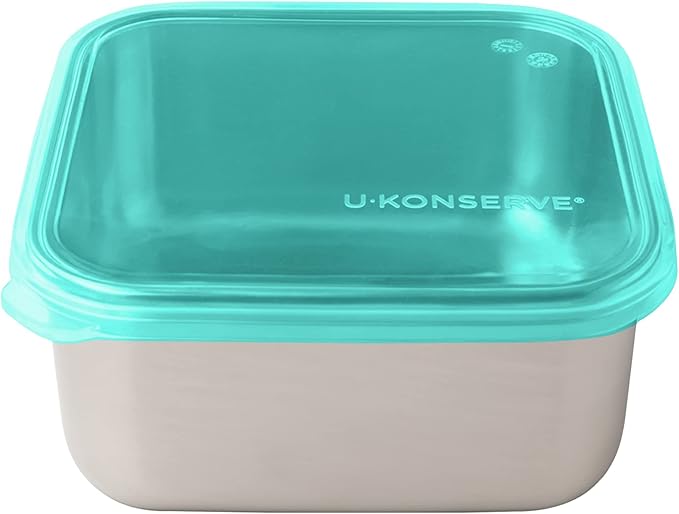 U Konserve Stainless Steel Food Storage Bento Box Container, Leak Proof Silicone Lid Dishwasher Safe - Plastic Free (50oz Teal)