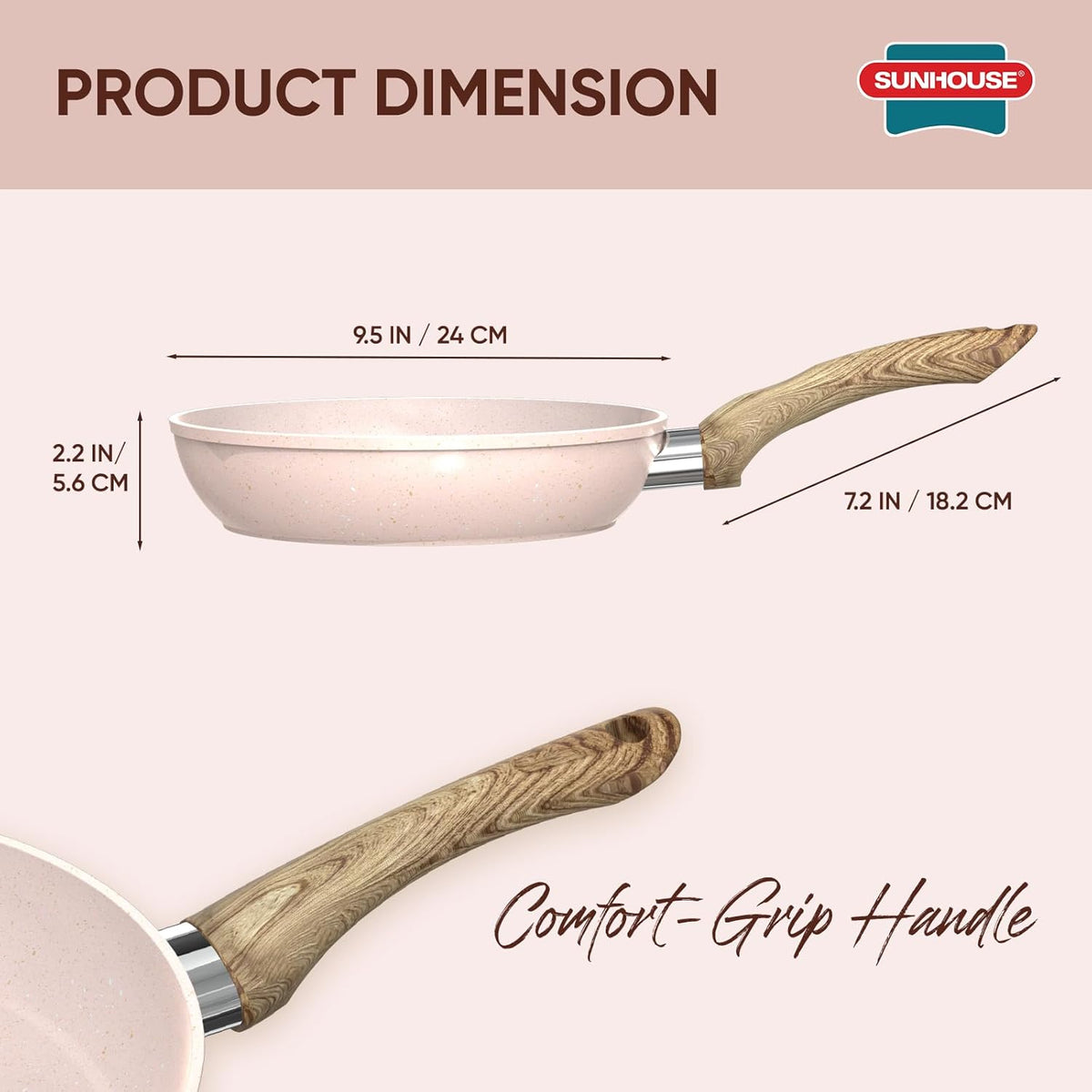 Sunhouse – Durable 9.5 Inch / 24 cm Nonstick Skillet, 4-Layer Non-Stick Frying Pan, PFOA-Free, Stay-Cool Handle, Induction Compatible with All Cooktops