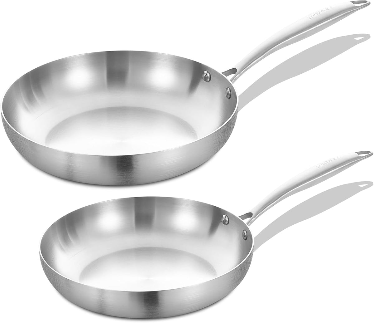 Inqibee 9.5-10 Inch Tri-Ply Stainless Steel Frying Pan Set of 2,Skillets,Induction Cooking Pan,Pots and Pans Set,Dishwasher and Oven Safe.