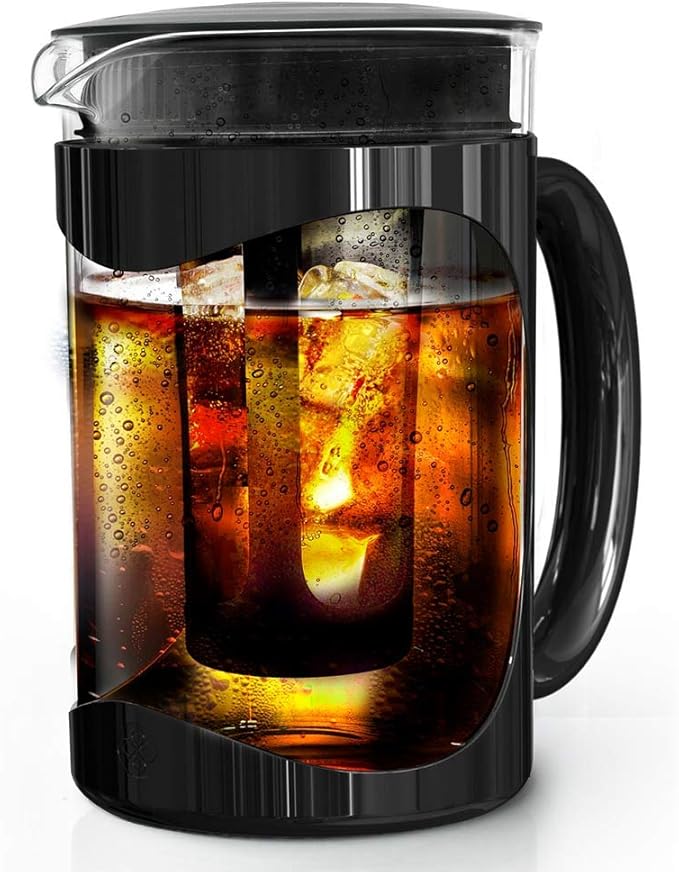 Primula Burke Deluxe Cold Brew Iced Coffee Maker, Comfort Grip Handle, Durable Glass Carafe, Removable Mesh Filter, Perfect 6 Cup Size, Dishwasher Safe, 1.6 qt, Black