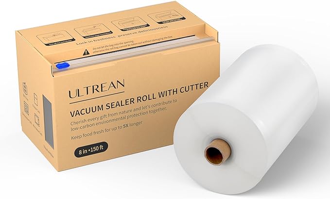 Ultrean 8" x 150' Vacuum Seal Roll Keeper with Cutter, Commercial Grade Vacuum Sealer Bags for Food Saver,BPA Free,Ideal for Storage,Meal Prep and Sous Vide