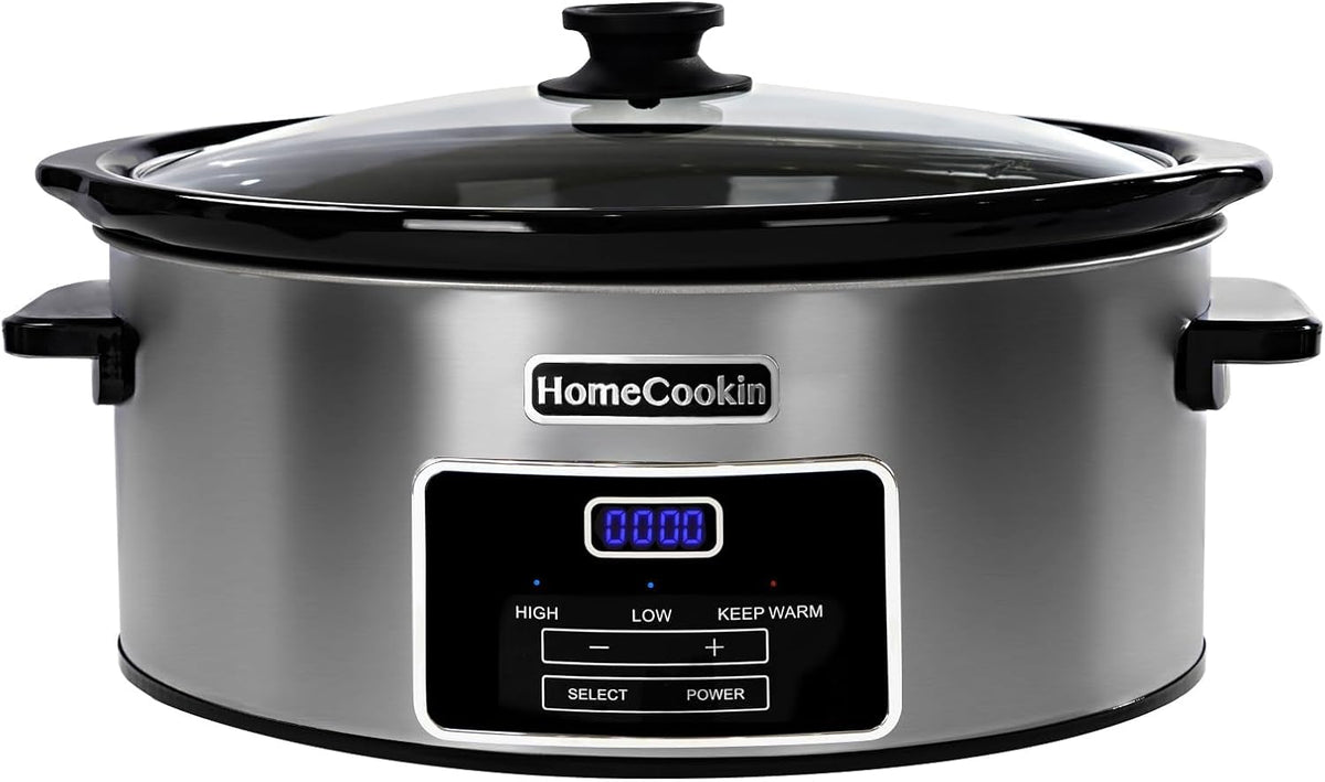 HOMECOOKIN 7-Quart Programmable Slow Cooker with Keep Warm Setting, Digital Timer - Perfect Kitchen Small Appliance for Family Dinners - Large Enough to Serve 8+ People