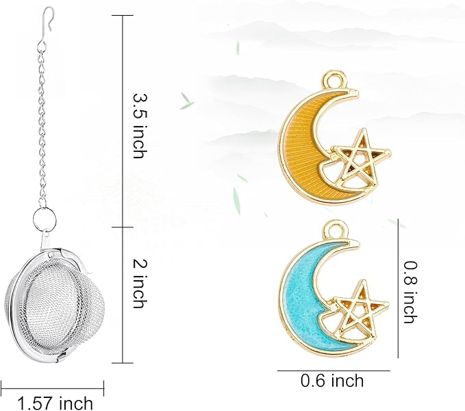 2Pcs Stainless Steel Mesh Tea Infuser, 2.1 inch Tea Ball with Moon and Star Pendant,Tea Strainer Tea Diffuser Tea Steeper for Filtering Tea,Tea Infusers for Loose Tea (Moon and Star, 2PC)