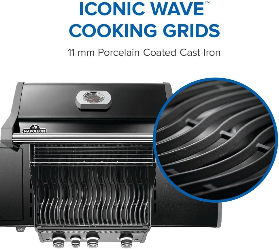 Napoleon Rogue PRO 425 Natural Gas Grill with Infrared Side Burner, Black, Durable 4-Burner Outdoor BBQ