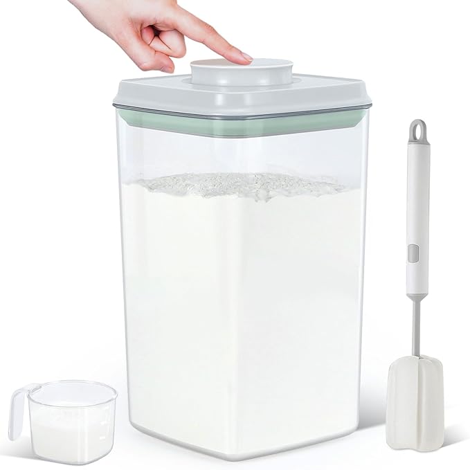 Airtight Flour Rice Storage Container with Pop-up Lid - 4.2 Qt Crystal-Clear Plastic Spaghetti Container, Tall and Slim Food Storage Bin Fit for Kitchen Pantry Organization