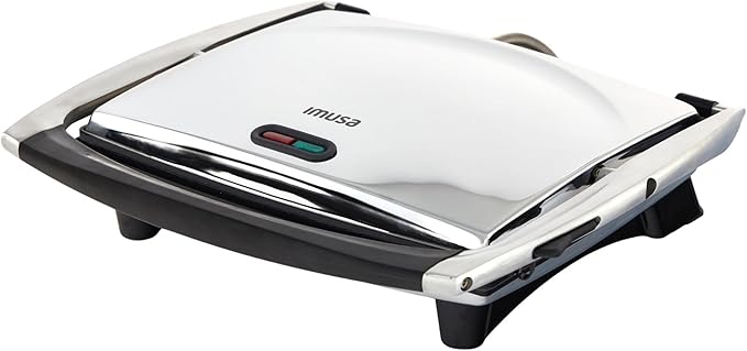 IMUSA 12x10in Stainless Steel Electric Panini Press with Temperature Control, Nonstick Plates for Sandwiches, Grilled Paninis, Quesadillas, and More