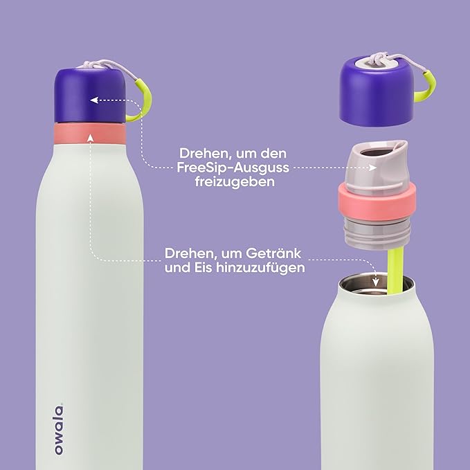 Owala FreeSip Twist Insulated Stainless Steel Water Bottle with Straw for Sports and Travel, BPA-Free, 24-oz, Purple/Green (Minty Horizons)
