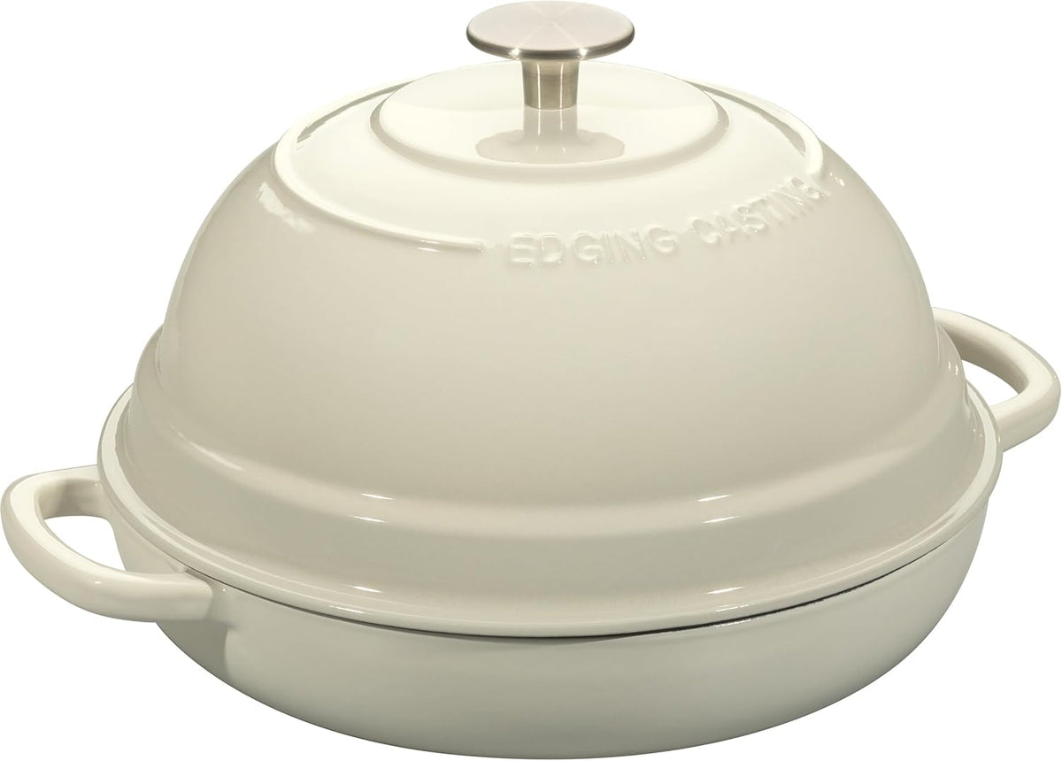 Enameled Cast Iron Dutch Oven Pot with Lid, Round Bread Oven for Homemade Sourdough Bread Baking, 6 Quart, White