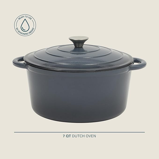 Gibson Home Addlestone 7 Qt Enameled Cast Iron Dutch Oven Pot with Lid – Round, Oven Safe to 500°F, Ideal for Bread Baking & Stews - Gradient Navy Blue